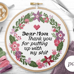 Dear Mom Cross Stitch Pattern, Instant Download PDF, Counted Cross Stitch, Embroidery Pattern, PDF Pattern, Digital Cross Stitch Pattern