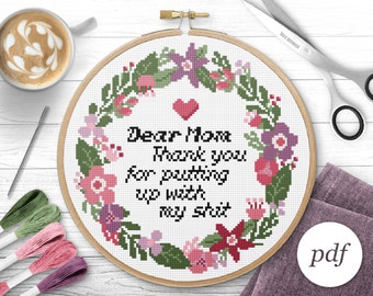 Dear Mom Cross Stitch Pattern, Instant Download PDF, Counted Cross Stitch, Embroidery Pattern, PDF Pattern, Digital Cross Stitch Pattern