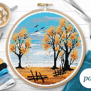 Autumn Trees Cross Stitch Pattern, Instant Download PDF, Counted Cross Stitch, Embroidery Pattern, PDF Pattern