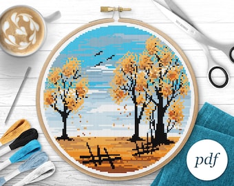 Autumn Trees Cross Stitch Pattern, Instant Download PDF, Counted Cross Stitch, Embroidery Pattern, PDF Pattern