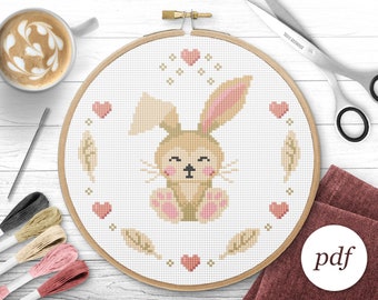 Cute Bunny Cross Stitch Pattern, Instant Download PDF, Counted Cross Stitch, Embroidery Pattern, PDF Pattern, Digital Cross Stitch Pattern