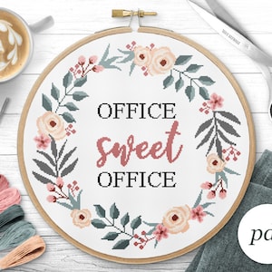 Office Sweet Office Cross Stitch Pattern, Instant Download PDF, Counted Cross Stitch, Embroidery Pattern, PDF Pattern