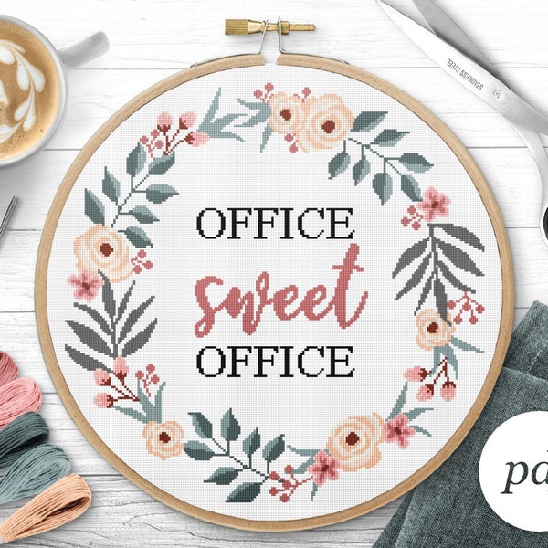 Office Sweet Office Cross Stitch Pattern, Instant Download PDF, Counted Cross Stitch, Embroidery Pattern, PDF Pattern