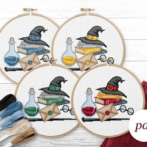 Wizarding Bundle Cross Stitch Pattern, Instant Download PDF, Counted Cross Stitch, Embroidery Pattern, PDF Pattern image 1