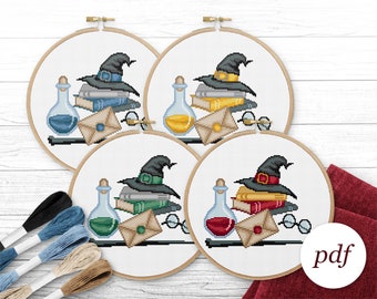 Wizarding Bundle Cross Stitch Pattern, Instant Download PDF, Counted Cross Stitch, Embroidery Pattern, PDF Pattern