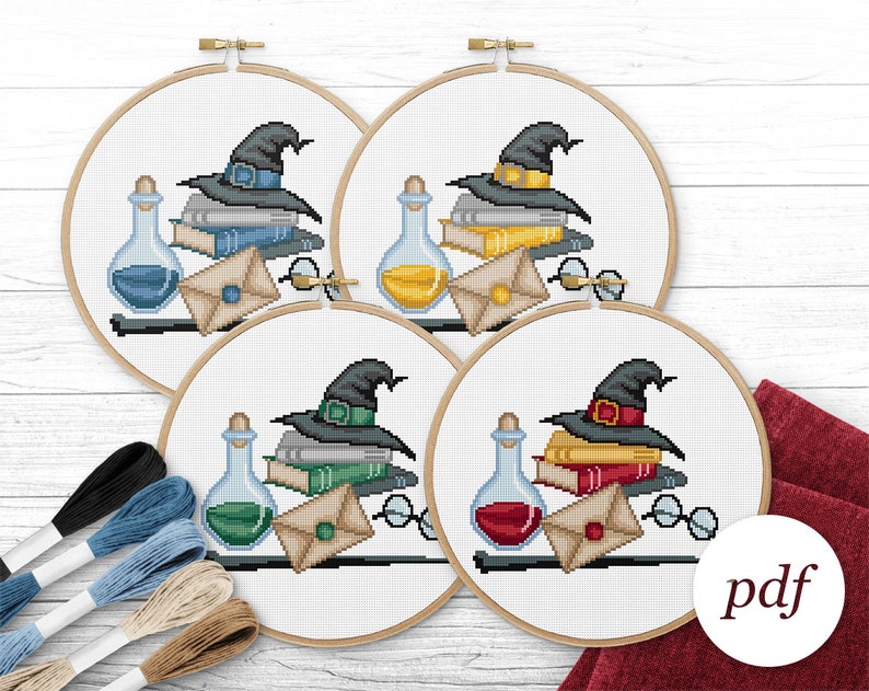 Wizarding Bundle Cross Stitch Pattern, Instant Download PDF, Counted Cross Stitch, Embroidery Pattern, PDF Pattern image 1