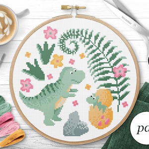 Dinosaurs Cross Stitch Pattern, Instant Download PDF, Counted Cross Stitch, Embroidery Pattern, PDF Pattern, Digital Cross Stitch Pattern