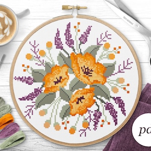 Bouquet Cross Stitch Pattern, Instant Download PDF, Counted Cross Stitch, Embroidery Pattern, PDF Pattern, Digital Cross Stitch Pattern