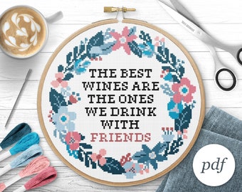 The Best Wines Cross Stitch Pattern, Instant Download PDF, Counted Cross Stitch, Embroidery Pattern, PDF Pattern