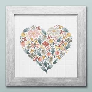 Floral Heart Cross Stitch Pattern, Instant Download PDF, Counted Cross Stitch, Embroidery Pattern, PDF Pattern image 2