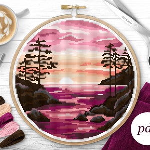 Ocean Sunset Cross Stitch Pattern, Instant Download PDF, Counted Cross Stitch, Embroidery Pattern, PDF Pattern