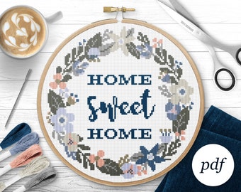 Home Sweet Home Cross Stitch Pattern, Instant Download PDF, Counted Cross Stitch, Embroidery Pattern, PDF Pattern