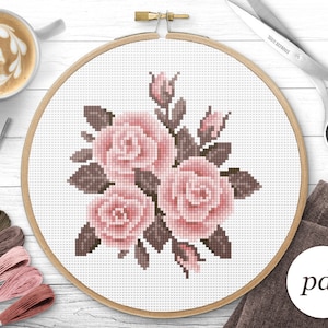ブラッシュ ローズ クロスステッチ パターン、インスタント ダウンロード PDF、カウント クロスステッチ、刺繍パターン、PDF パターン、デジタル クロスステッチ パターン