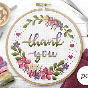 Thank You Cross Stitch Pattern, Instant Download PDF, Counted Cross Stitch, Embroidery Pattern, PDF Pattern, Digital Cross Stitch Pattern