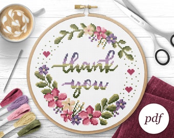 Thank You Cross Stitch Pattern, Instant Download PDF, Counted Cross Stitch, Embroidery Pattern, PDF Pattern, Digital Cross Stitch Pattern