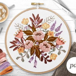 Bouquet Cross Stitch Pattern, Instant Download PDF, Counted Cross Stitch, Embroidery Pattern, PDF Pattern, Digital Cross Stitch Pattern