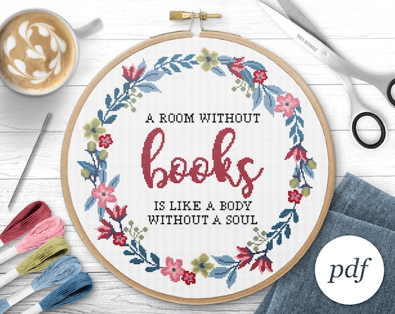 All I Need is Coffee & Books Cross Stitch Pattern Instant 