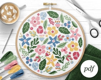 Floral Cross Stitch Pattern, Instant Download PDF, Counted Cross Stitch, Embroidery Pattern, PDF Pattern, Digital Cross Stitch Pattern