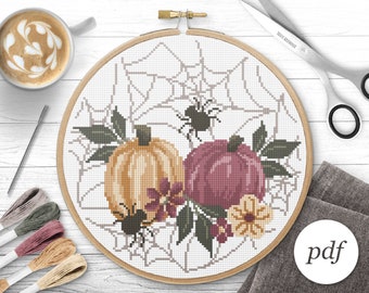 Halloween Pumpkins Cross Stitch Pattern, Instant Download PDF, Counted Cross Stitch, Embroidery Pattern, PDF Pattern