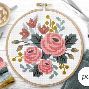 Bouquet Cross Stitch Pattern, Instant Download PDF, Counted Cross Stitch, Embroidery Pattern, PDF Pattern, Digital Cross Stitch Pattern