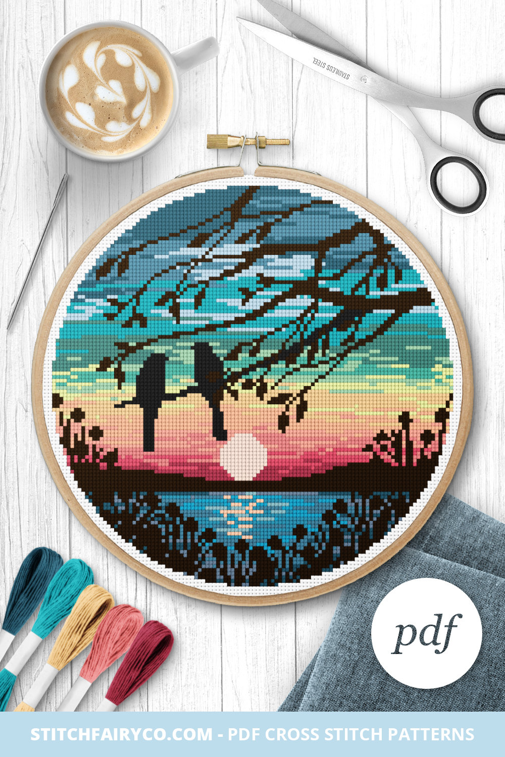 Sunset With Birds Cross Stitch Pattern Instant Download PDF - Etsy