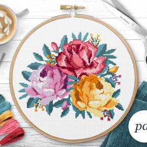 Watercolor Flowers Cross Stitch Pattern, Instant Download PDF, Counted Cross Stitch, Embroidery Pattern, PDF Pattern