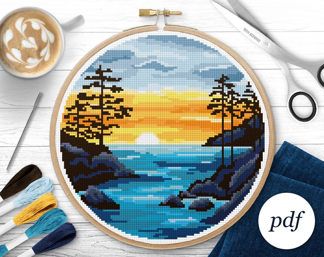 Sunset Over the Ocean Cross Stitch Pattern, Instant Download PDF ...