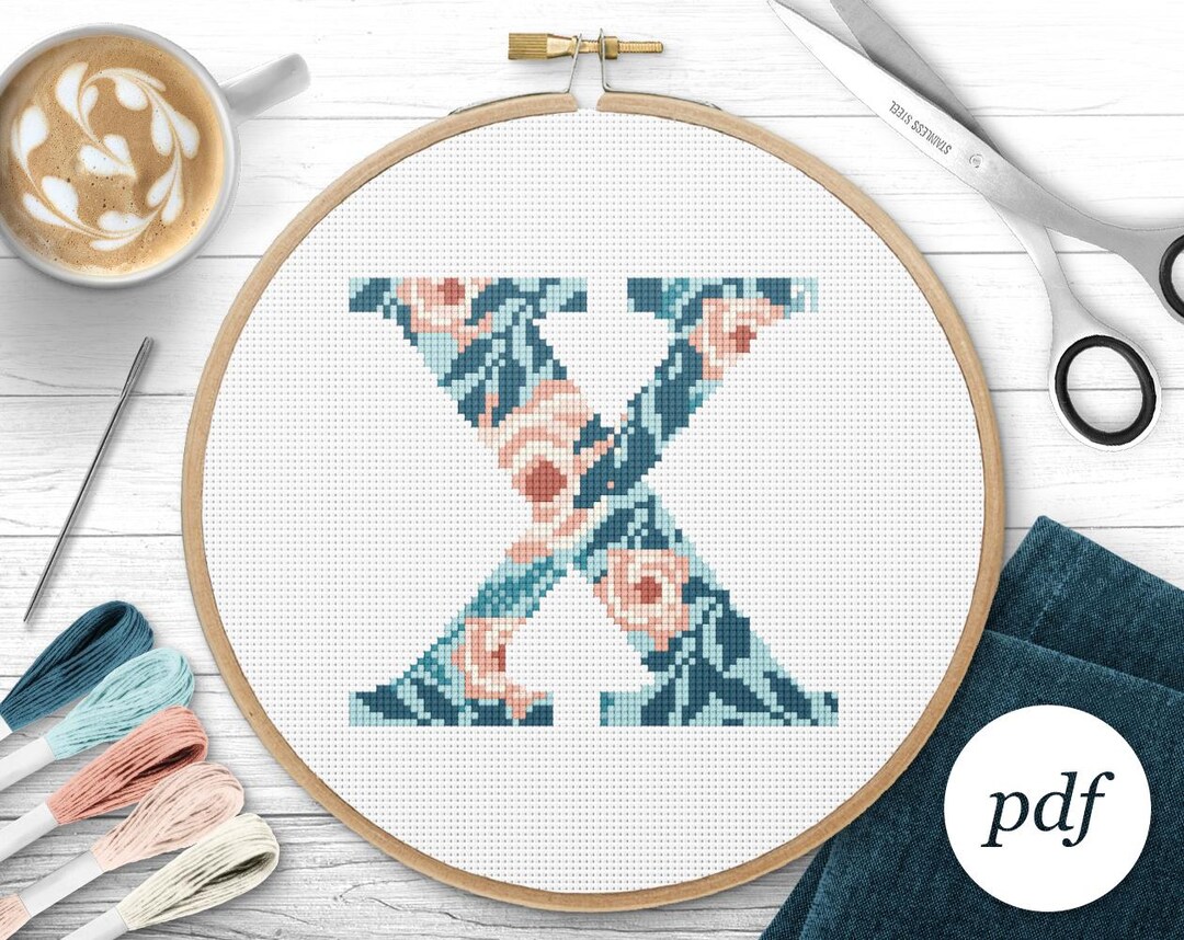 X Stitching Pattern Letter X Monogram Cross Stitch Pattern, Instant Download PDF, Counted ...