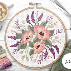 Bouquet Cross Stitch Pattern, Instant Download PDF, Counted Cross Stitch, Embroidery Pattern, PDF Pattern, Digital Cross Stitch Pattern