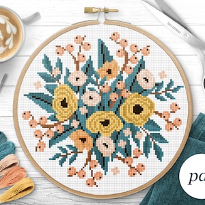 Bouquet Cross Stitch Pattern, Instant Download PDF, Counted Cross Stitch, Embroidery Pattern, PDF Pattern, Digital Cross Stitch Pattern