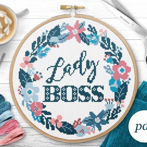 Lady Boss Cross Stitch Pattern, Instant Download PDF, Counted Cross Stitch, Embroidery Pattern, PDF Pattern, Digital Cross Stitch Pattern