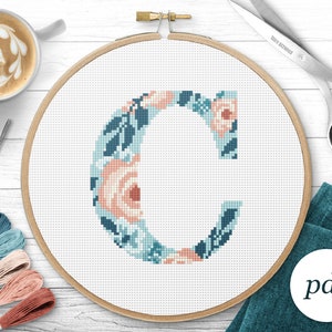 Letter C Monogram Cross Stitch Pattern, Instant Download PDF, Counted Cross Stitch, Embroidery Pattern, PDF Pattern