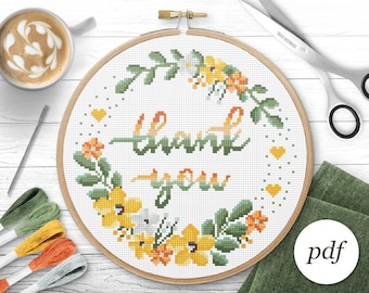 Thank You Cross Stitch Pattern, Instant Download PDF, Counted Cross Stitch, Embroidery Pattern, PDF Pattern, Digital Cross Stitch Pattern