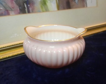 Lenox Embossed Ribbed Pink 24k Gold Trim Gilding Open Sugar Bowl