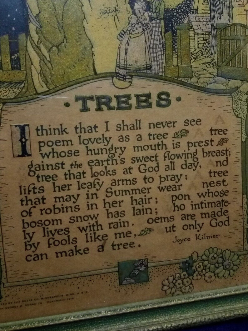 1914 Framed Trees Poem by Joyce Kilmer Original Frame 8x10 Etsy