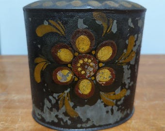Antique Tin Toleware Painted Tea Caddy Canister 6"