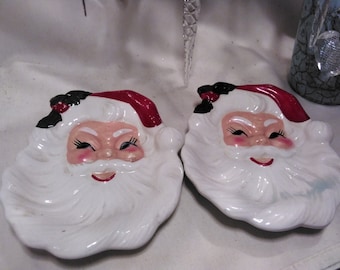 Vintage Ceramic Santa Clause Wall Hangings/Trinket/Candy Dishes Set of 2