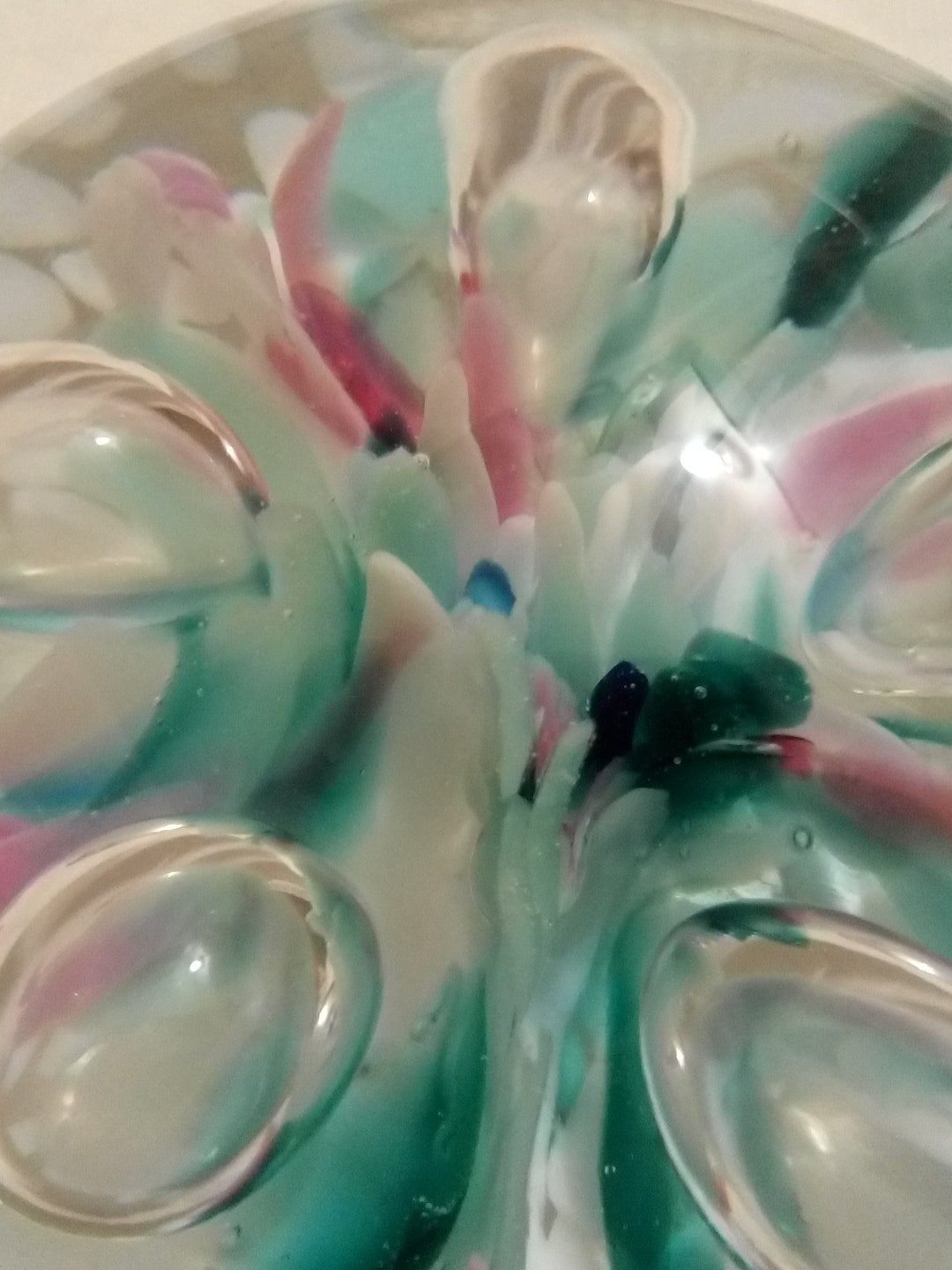 Gibson Glass Paperweight Blue White Purple Flowers Mid Century Etsy