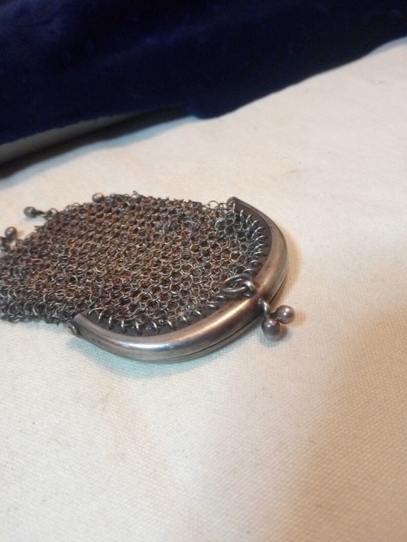 Early Victorian Silver Chain Mail 3 Compartment 3… - image 3