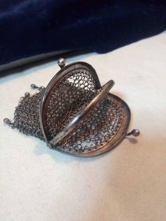 Early Victorian Silver Chain Mail 3 Compartment 3… - image 2