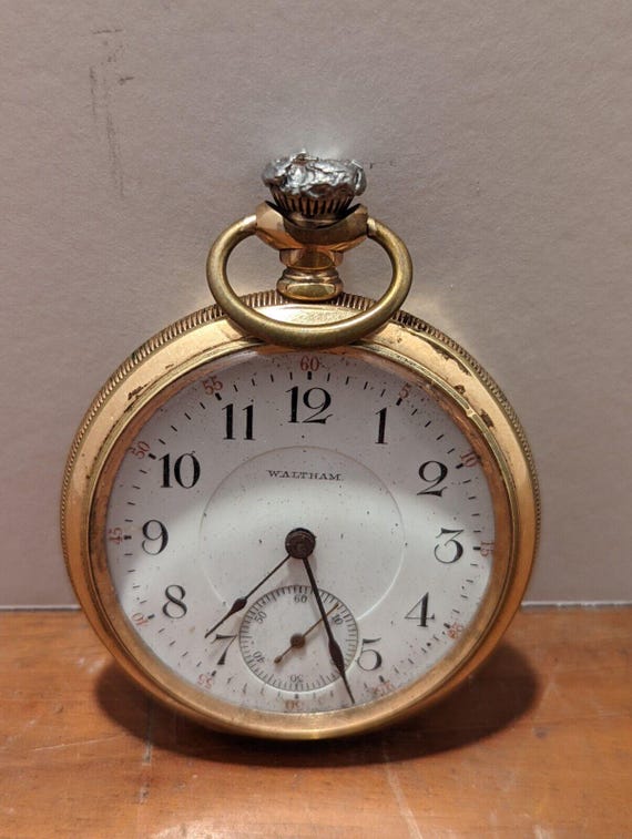 Orologio da tasca Waltham Keyston del XIX secolo con cassa in oro  Funziona!