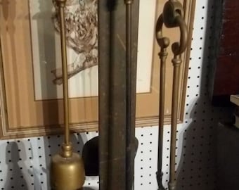 Antique Brass 4 Piece Art Deco Fireplace Fire Companion Set 31 Inches Tall