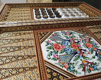 手作りペルシャ・ハタムバックギャモンチェスボード：ポロミニチュア