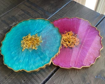 Handmade Resin Coaster Set Gold Leaf Decor Elegant Home Decor