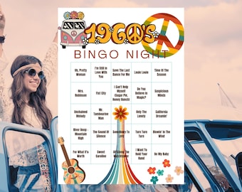 1960s Music Bingo Game: Groovy Party Fun (Digital Download)