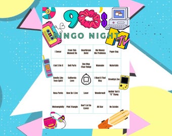 1990s Musical Bingo Game: Spotify Playlist, Printable Party Game