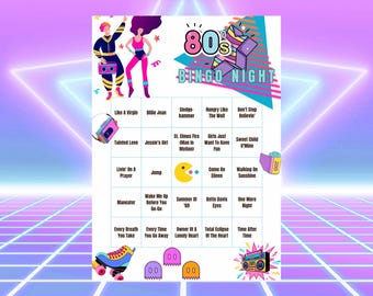 Juego de bingo musical de los años 80: una divertida actividad para fiestas con los éxitos de los 80.