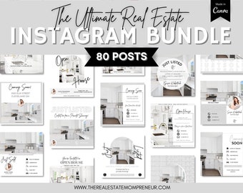80 Real Estate Listing Updates Instagram Post Bundle, Social Media Templates, Real Estate Marketing, Instagram Post Template, Canva Template