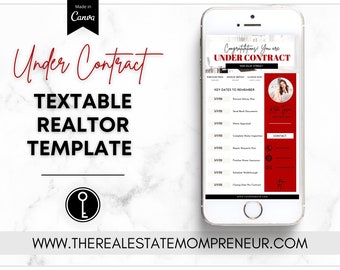 Under Contract Timeline For Realtors, Textable Real Estate Under Contract, Under Contract Flyer, Editable Under Contract, Red Real Estate