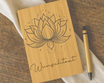 Personalized Notebook with Name, Bamboo, Sustainable, Spiritual Gift, Employee Gift, Lotus Flower Gift, Woman